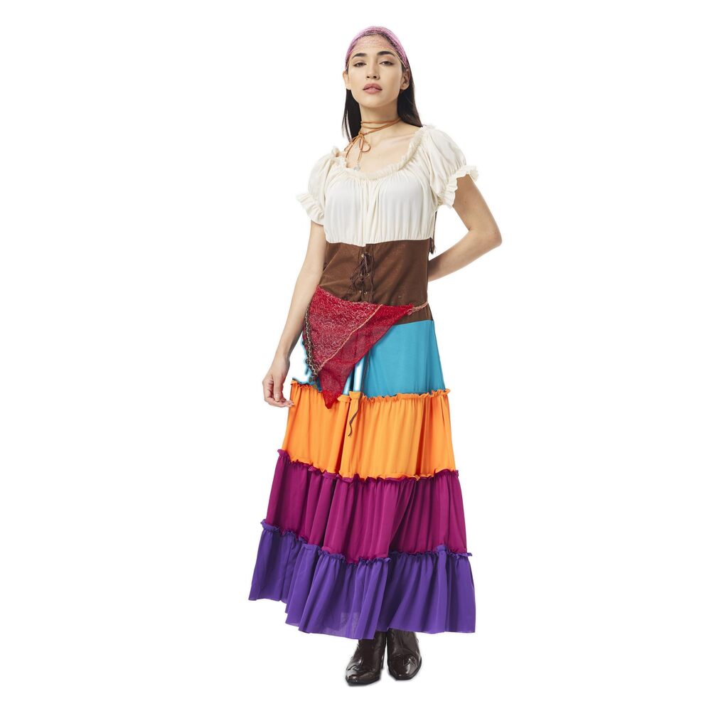 5785 2PCS Gypsy Costume Mexican Boho Skirt with Strap Necklace Halloween
